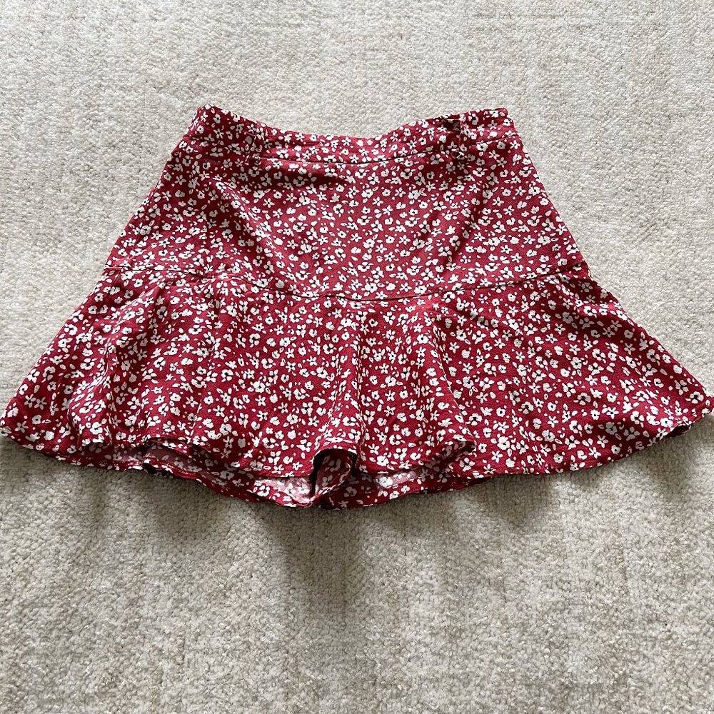 Zara Floral Ruffle Skort S Red